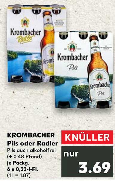 Krombacher Pils oder Radler 6 x 0,33 l