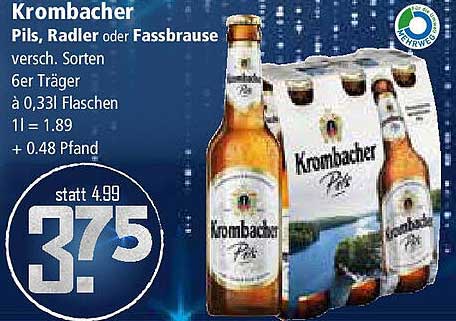 Krombacher Pils, Radler oder Fassbrause - 6er Träger für nur 3,75 €