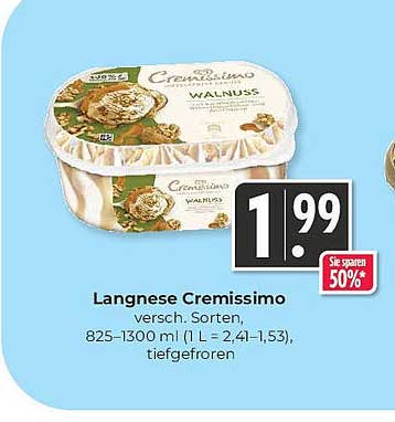 Langnese Cremissimo Walnuss, tiefgefroren, 825–1300 ml
