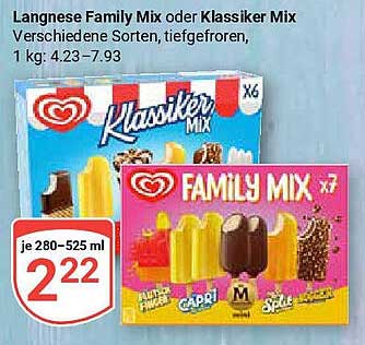 Langnese Family Mix oder Klassiker Mix – Verschiedene Sorten, tiefgefroren