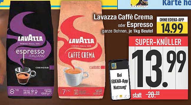 Lavazza Caffè Crema oder Espresso ganze Bohnen, je 1kg Beutel