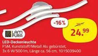 LED-Deckenleuchte FSM, Kunststoff/Metall, 3x6 W/500 lm, Länge ca. 56 cm, 1015039400