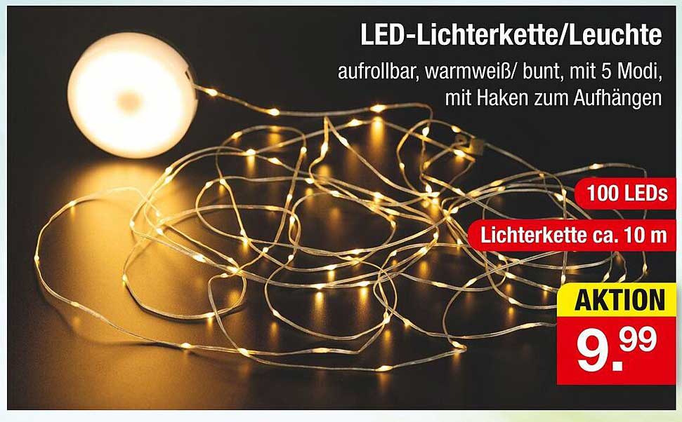 LED-Lichterkette/Leuchte, aufrollbar, warmweiß/bunt, mit 5 Modi, mit Haken zum Aufhängen