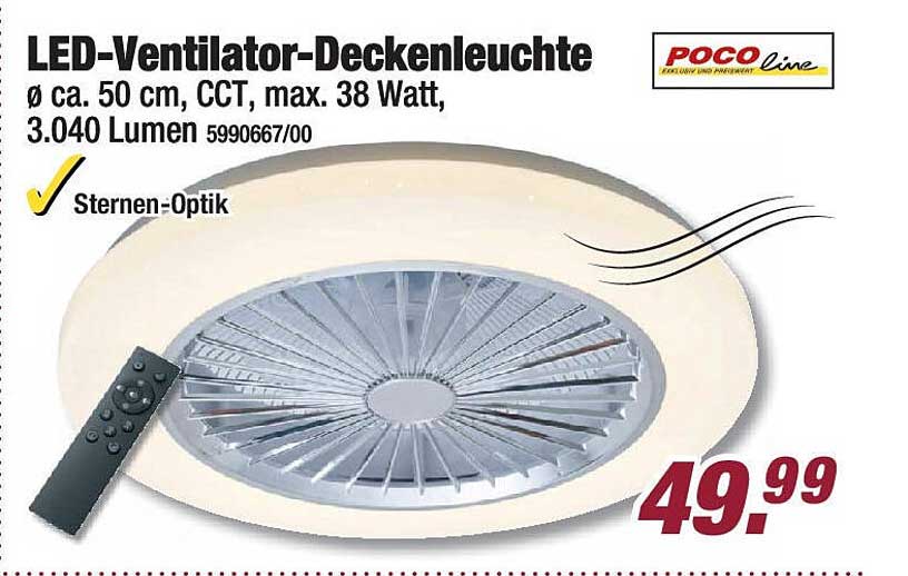 LED-Ventilator-Deckenleuchte Ø ca. 50 cm, CCT, max. 38 Watt, 3.040 Lumen