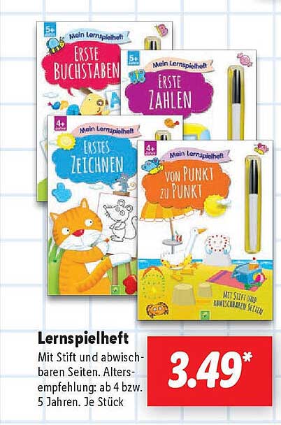 Lernspielheft - Erste Buchstaben, Erste Zahlen, Erstes Zeichnen und Von Punkt zu Punkt