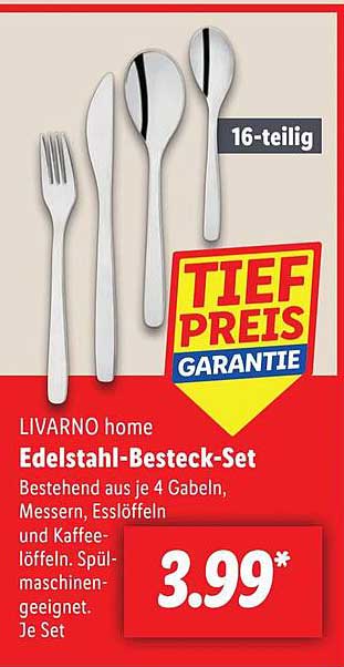 LIVARNO home Edelstahl-Besteck-Set - 16-teilig