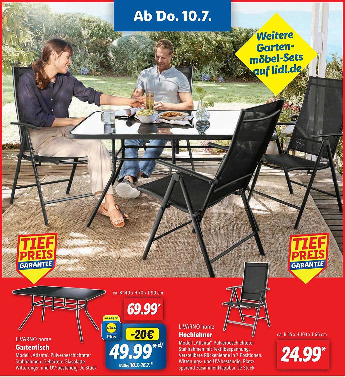 LIVARNO home Gartentisch und Hochlehner Set