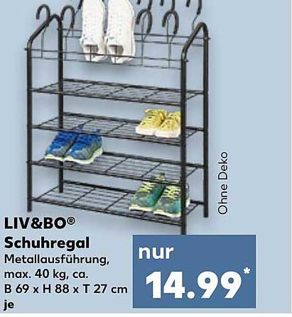 LIV&BO® Schuhregal Metallausführung, max. 40 kg, ca. B 69 x H 88 x T 27 cm je
