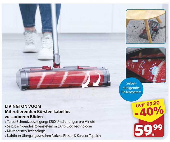 LIVINGSTON VOOM – Kabelloser Bodenreiniger mit rotierenden Bürsten