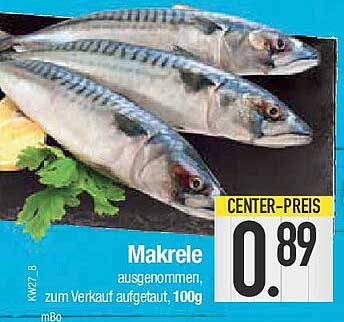 Makrele ausgenommen, zum Verkauf aufgetaut, 100g