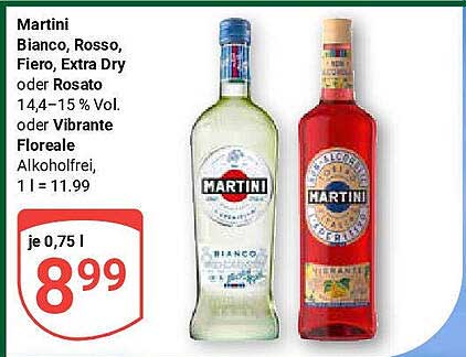 Martini Bianco, Rosso, Fiero, Extra Dry oder Rosato 14,4–15 % Vol. oder Vibrante Floreale alkoholfrei