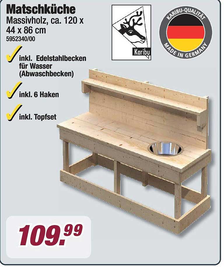 Matschküche Massivholz, ca. 120 x 44 x 86 cm
