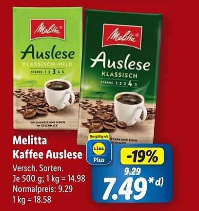 Melitta Kaffee Auslese - Verschiedene Sorten