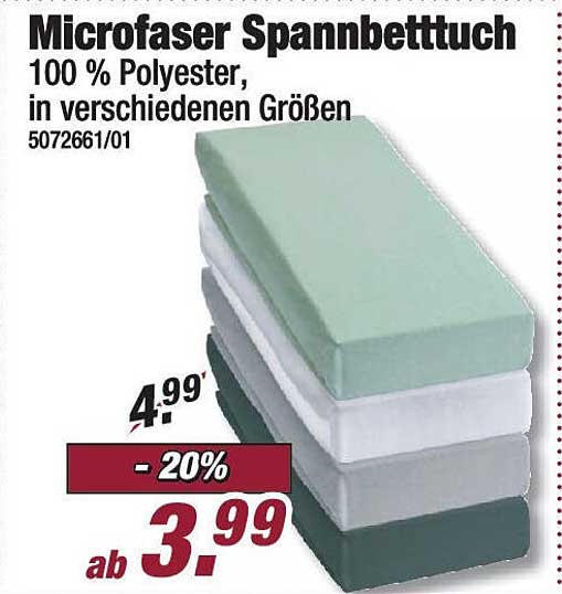 Microfaser Spannbettuch 100 % Polyester, in verschiedenen Größen
