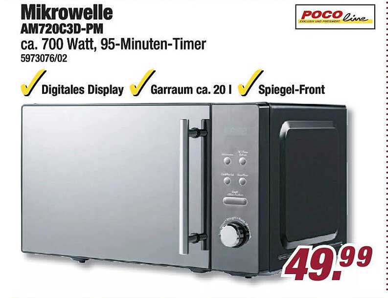 Mikrowelle AM720C3D-PM mit digitalem Display und 95-Minuten-Timer
