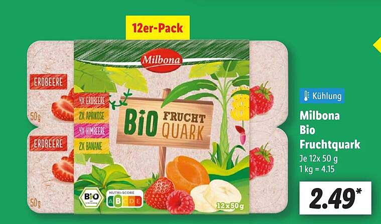 Milbona Bio Fruchtquark 12er-Pack