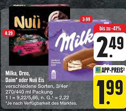 Milka, Oreo, Daim oder Nuii Eis - verschiedene Sorten, 3/4er 270/440 ml Packung