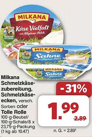 Milkana Schmelzkäse zubereitung, Schmelzkäse-ecken, verschieden.
