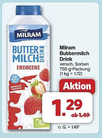 Milram Buttermilch Drink Erdbeere 750 g