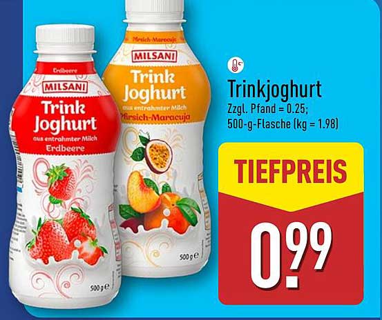 Milsani Trinkjoghurt Erdbeere und Pfirsich-Maracuja 500 g
