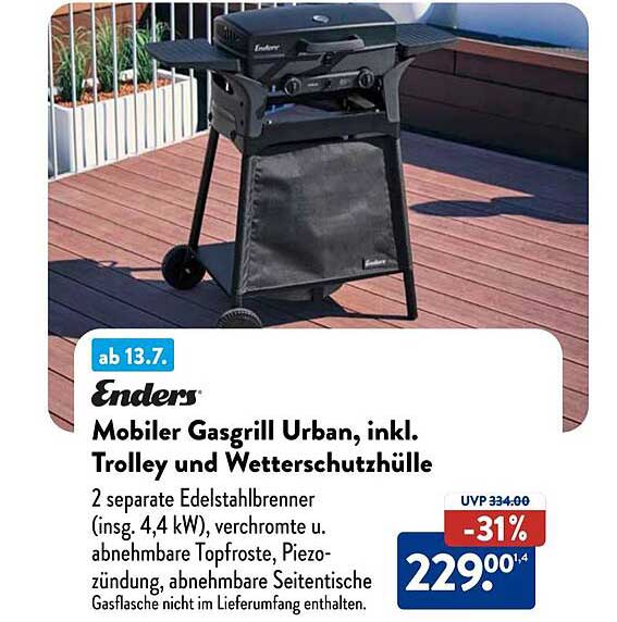 Mobiler Gasgrill Urban, inkl. Trolley und Wetterschutzülle