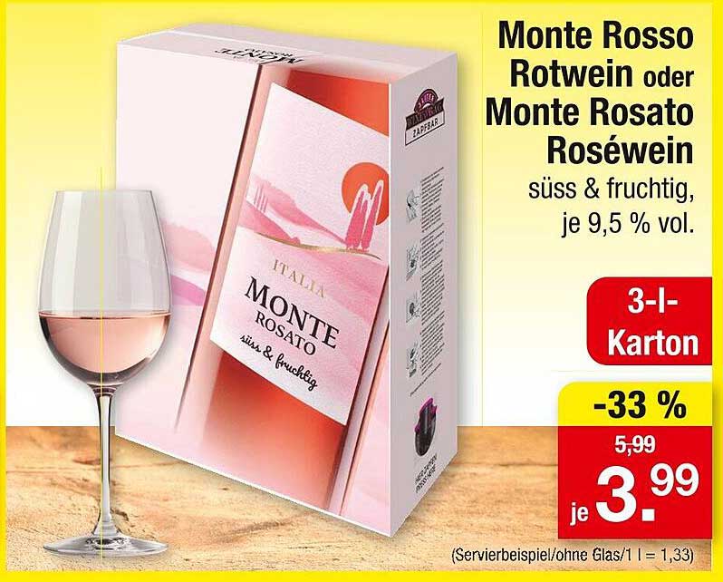 Monte Rosso Rotwein oder Monte Rosato Roséwein - 3-Liter-Karton