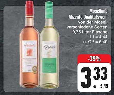 Moselland Akzente Qualitätswein von der Mosel, verschiedene Sorten, 0,75 Liter Flasche