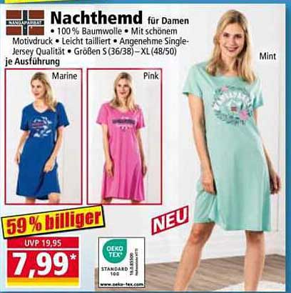 Nachthemd für Damen – 100% Baumwolle mit schönem Motivdruck
