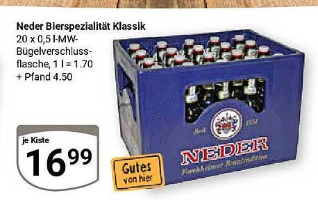 Neder Bierspezialität Klassik 20 x 0,5 l I-MW-Bügelverschluss-flasche