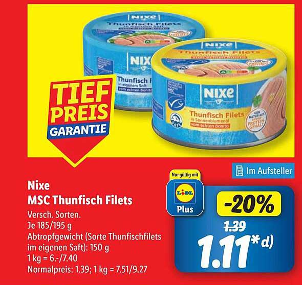 Nixe MSC Thunfisch Filets - 185 g im eigenen Saft
