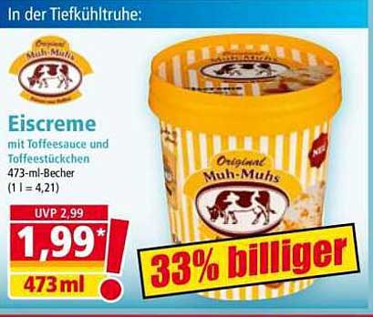 Original Muh-Muhs Eiscreme mit Toffeesauce und Toffestückchen - 473 ml