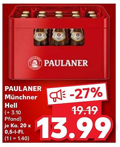 PAULANER Münchner Hell 20 x 0,5 l Flasche