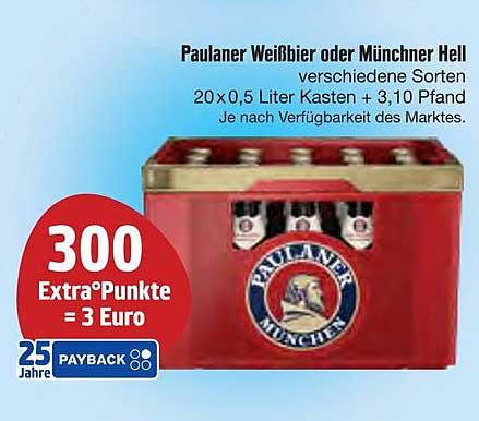 Paulaner Weißbier oder Münchner Hell 20 x 0,5 Liter Kasten