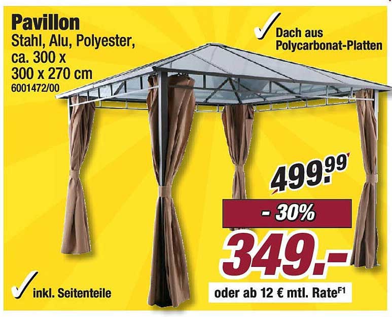 Pavillon Stahl, Alu, Polyester, ca. 300 x 300 x 270 cm
