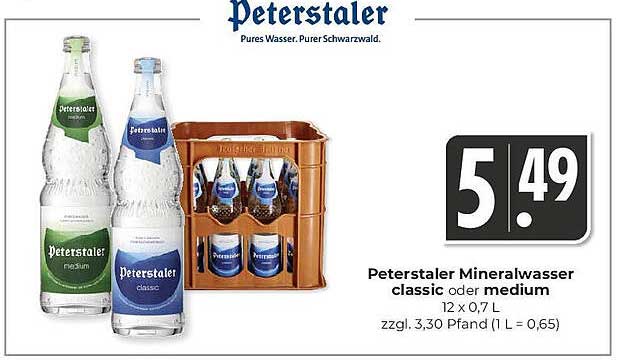 Peterstaler Mineralwasser classic oder medium 12 x 0,7 L