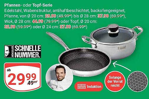 Pfannen- oder Topf-Serie – Edelstahlausführung mit Wabenstruktur und Antihaftbeschichtung