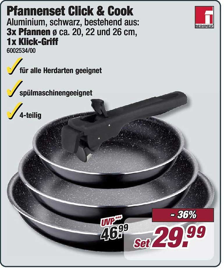 Pfannenset Click & Cook – 4-teiliges Set für jeden Kochbedarf