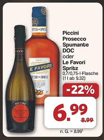 Piccini Prosecco Spumante DOC oder Le Favori Spritz 0,7/0,75-l-Flasche