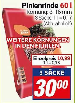 Pinienrinde 60 l – 3 Säcke für nur 30,00 €