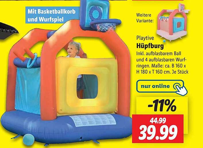 Playtive Hüpfburg inkl. aufblasbarem Ball und 4 aufblasbaren Wurfringen