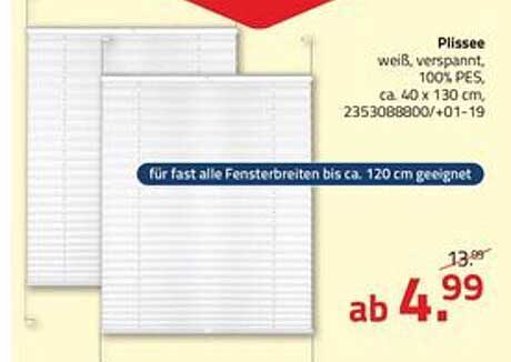 Plissee weiß, verspannbar, 100% PES, ca. 40 x 130 cm