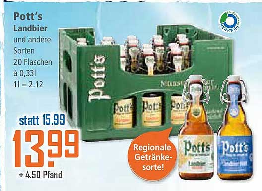 Pott's Landbier und andere Sorten - 20 Flaschen à 0,33l