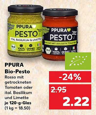 PPURA Bio-Pesto – Rosso mit getrockneten Tomaten oder Basilikum und Limette