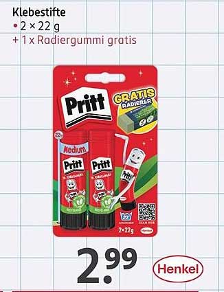 Pritt Klebestifte im Doppelpack + Gratis Radiergummi