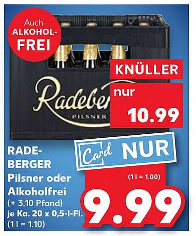 RADE-BERGER Pilsner oder Alkoholfrei 20 x 0,5l-Fl.