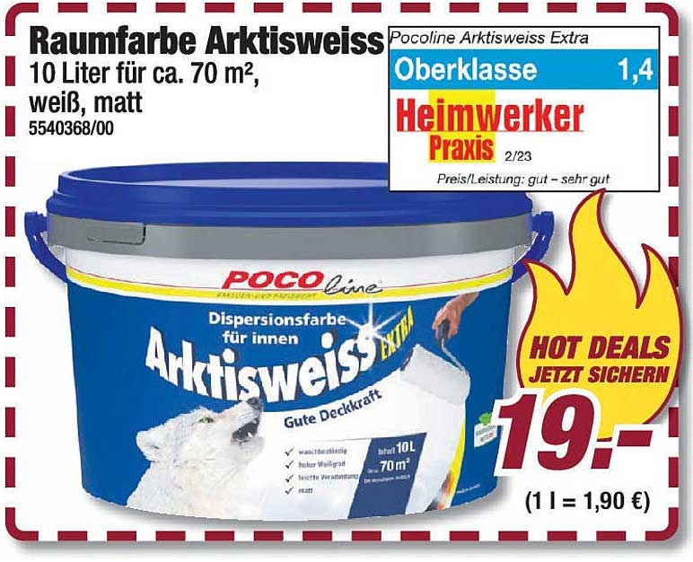 Raumfarbe Arktisweiss 10 Liter für ca. 70 m², weiß, matt