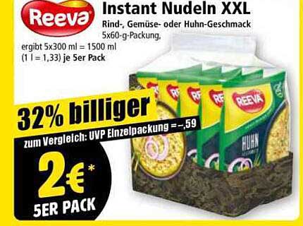 Reeva Instant Nudeln XXL – 5er Pack für nur 2 €