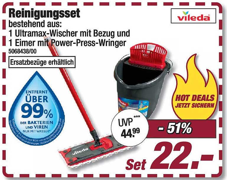 Reinigungsset bestehend aus: 1 Ultramax-Wischer mit Bezug und 1 Eimer mit Power-Press-Wringer