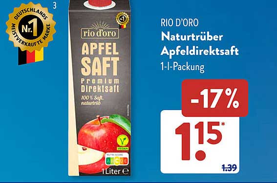 RIO D'ORO Naturtrüber Apfeldirektsaft 1-L-Packung