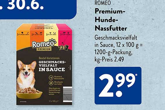 ROMEO Premium-Hundenassfutter Geschmacksvielfalt in Sauce, 12 x 100 g